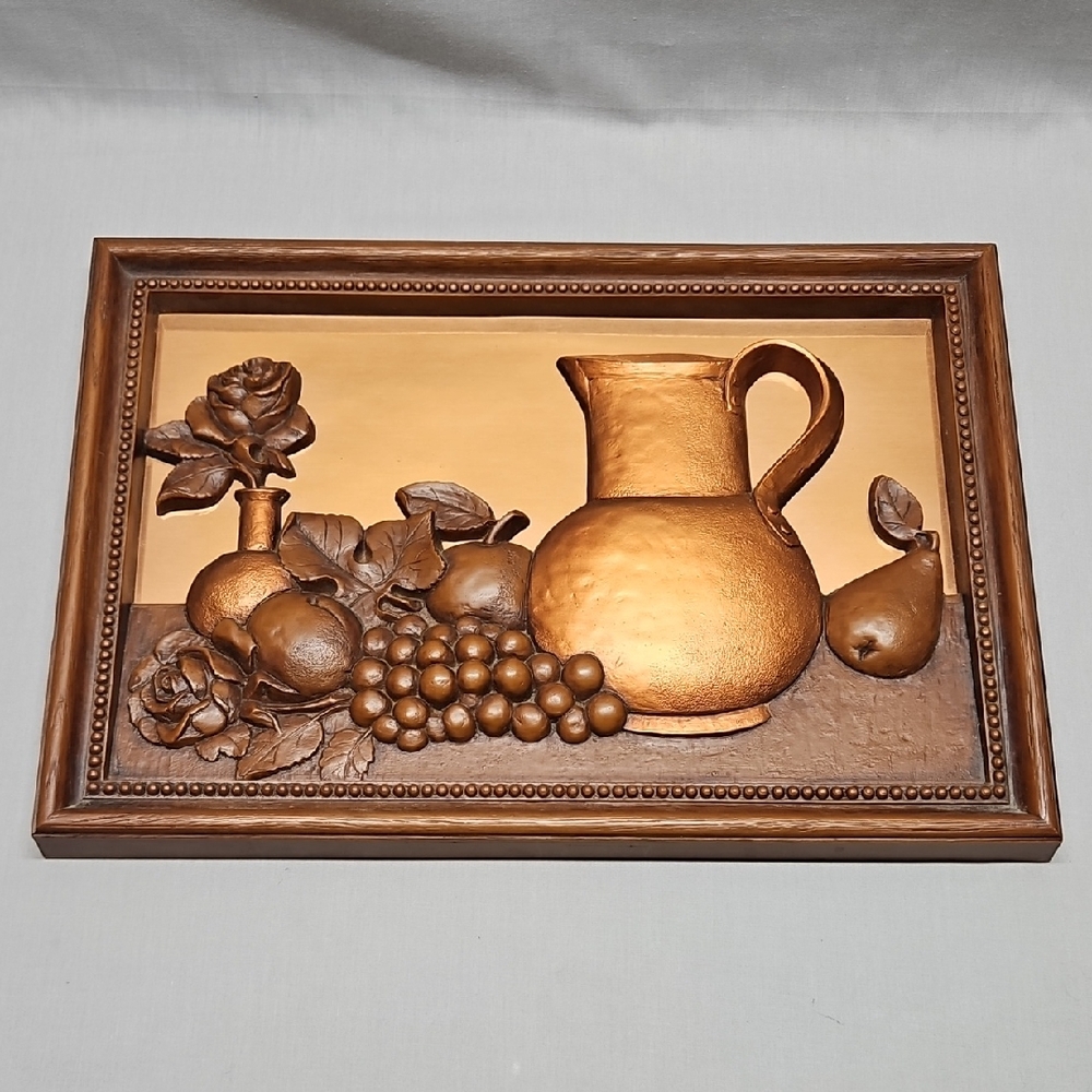 Coppercraft Guild 3D Fall Thanksgiving Folk Art with fruit leaves flower pitcher